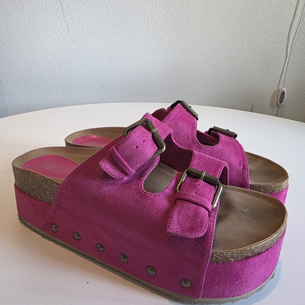 Pink Suede Platform Sandals
